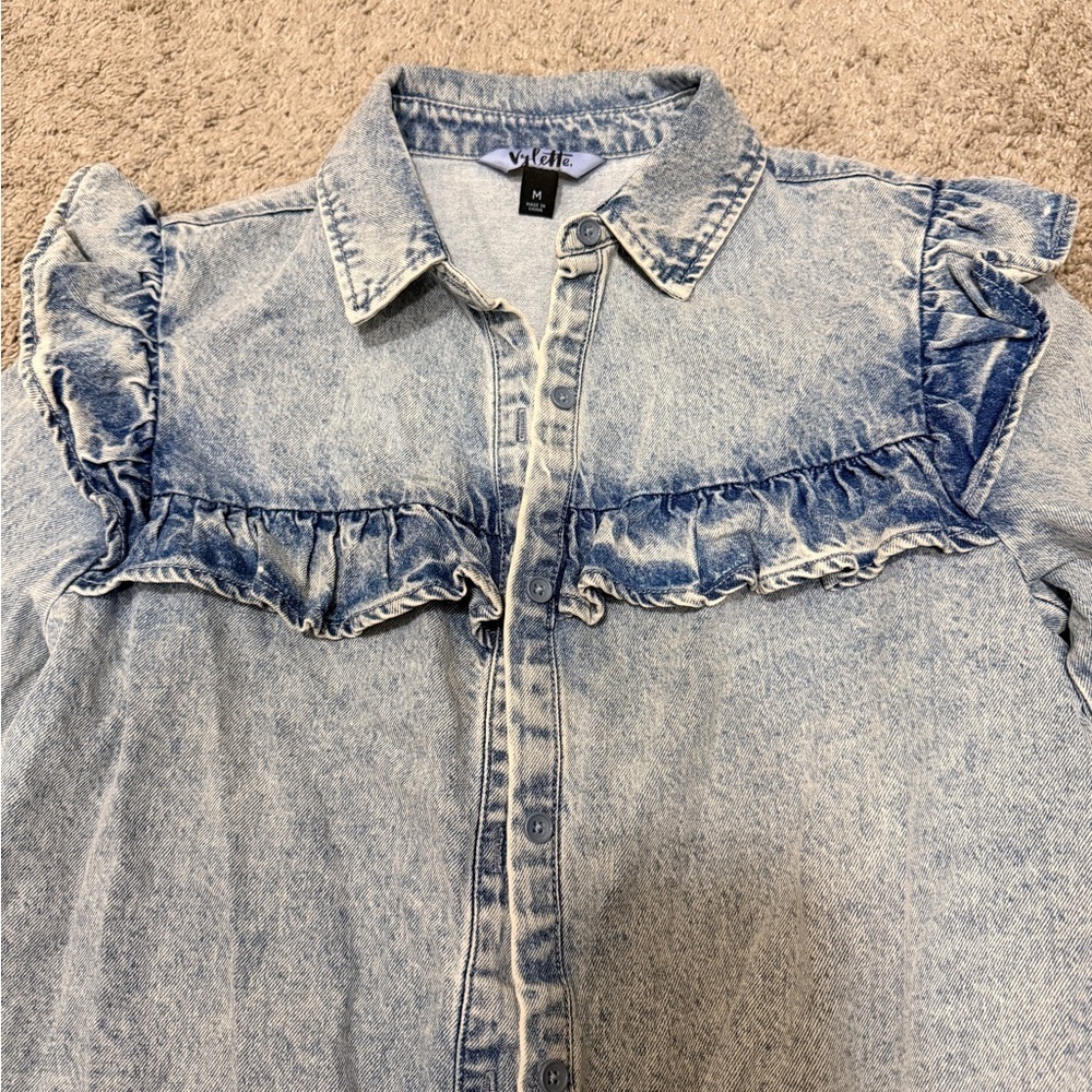 Vylette Ruffled Denim Button-Up - Picture 2 of 4